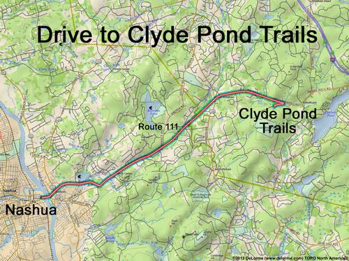 Clyde Pond Trails drive route