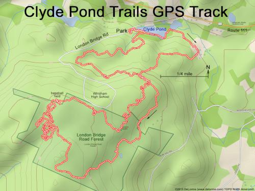 GPS track in June at Clyde Pond Trails near Windham in southern NH