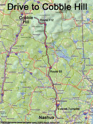 drive route to Cobble Hill trailhead in northwestern New Hampshire