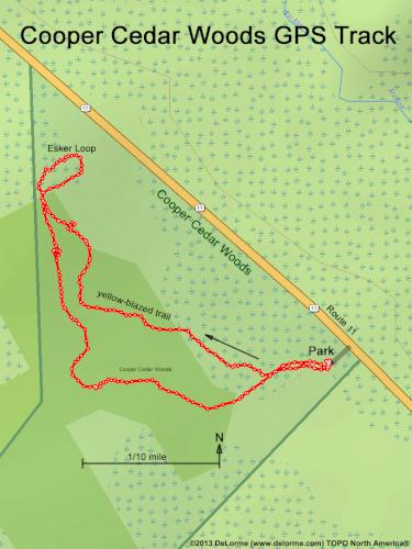 GPS track at Cooper Cedar Woods near New Durham in southern New Hampshire
