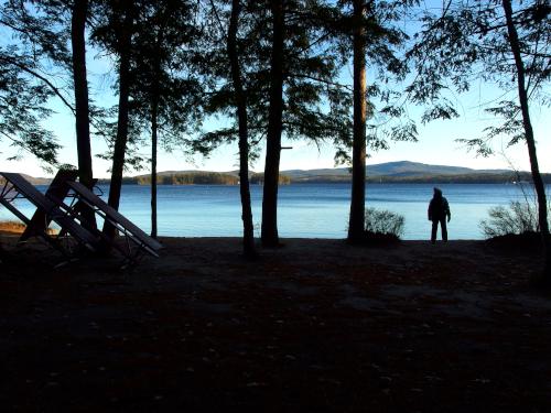 Andee on Albee Beach in November off Cotton Valley Rail Trail near Wolfeboro in New Hampshire