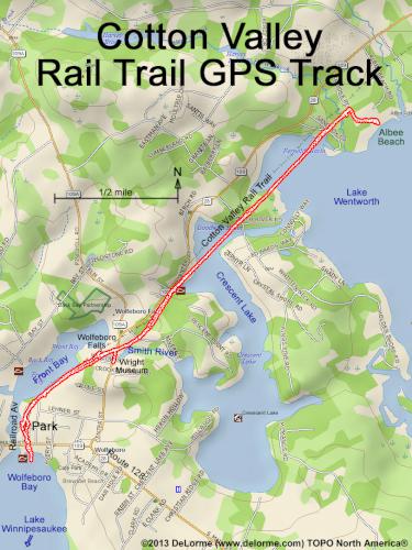 GPS track at Cotton Valley Rail Trail near Wolfeboro in New Hampshire