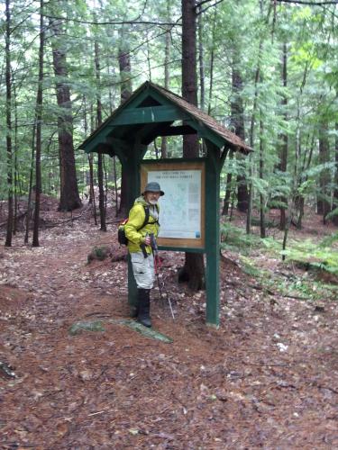 Dick checks the entrance kiosk at Cottrell Forest near Hillsboro in southern New Hampshire