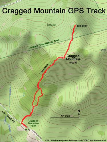 GPS track to Cragged Mountain in eastern New Hampshire