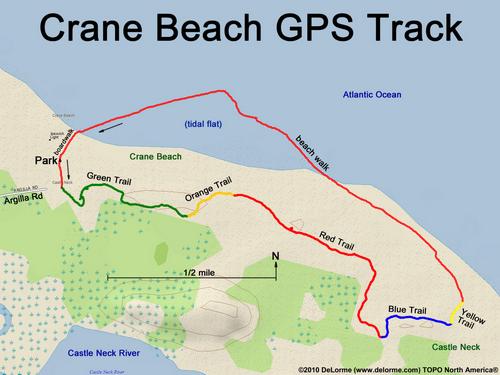 GPS track to Crane Beach in Massachusetts
