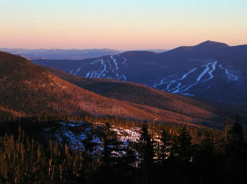 late-afternoon view of Attitash Ski Area from Mount Crawford in the White Mountains of New Hampshire