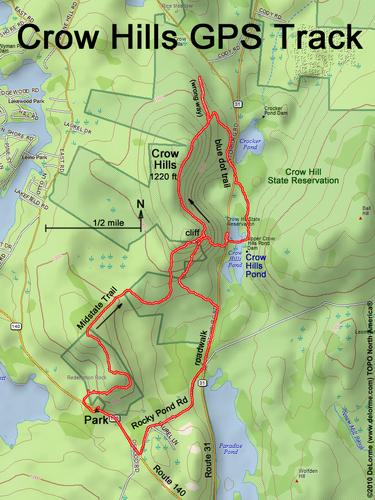 GPS track to Crow Hills near Leominster, MA