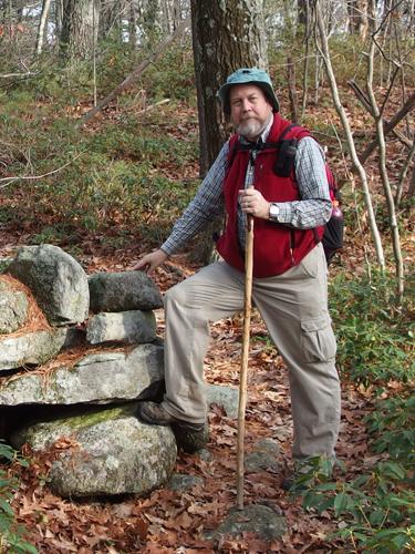 John at a stone wall bordering the Midstate Trail on the way to Crow Hills near Leominster, MA
