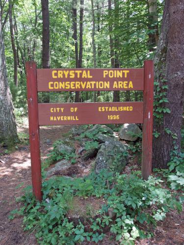 entrance sign to Crystal Point at Crystal Conservation Areas in northeastern Massachusetts