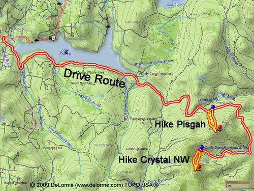 GPS track of hike to Pisgah and Crystal NW mountains in northern New Hampshire