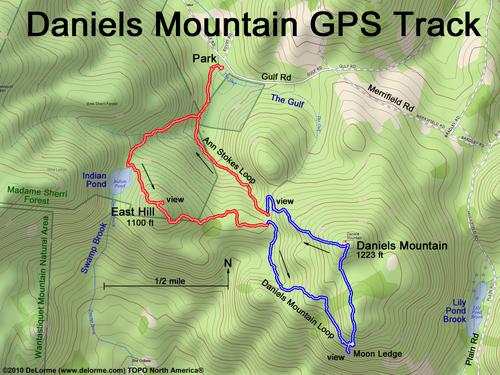 GPS track to Daniels Mountain in southwestern New Hampshire