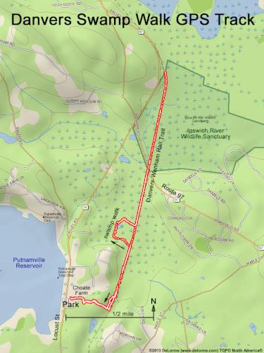 GPS track in February at Danvers Swamp Walk in northeast MA