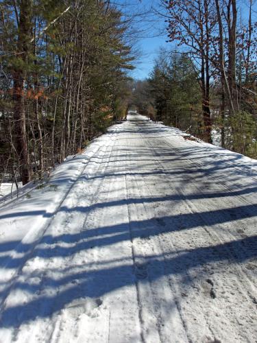 rail trail in February at Dearborn Forest in southern New Hampshire