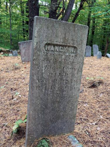 tombstone at Patten Cemetery near Deering Wildlife Sanctuary in southern New Hampshire