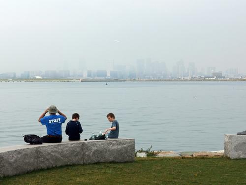 lunch at Deer Island with a (foggy) view of Boston Harbor