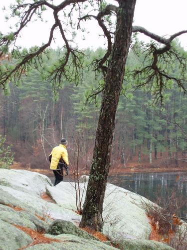 hiker at Deer Leap Natural Area in New Hampshire