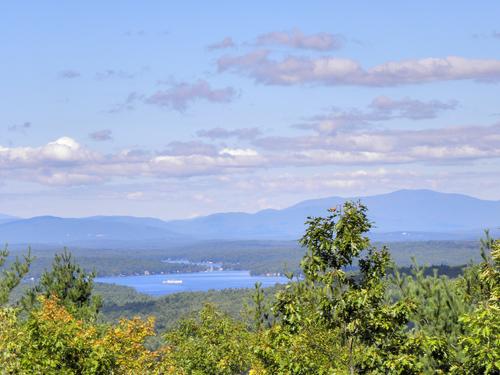 view of Lake Winnipesaukee from the summit of Devils Den Mountain in New Hampshire
