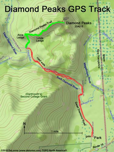 GPS track to Diamond Peaks in northern New Hampshire