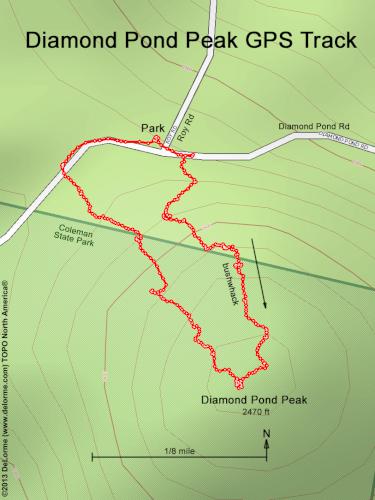 GPS track at Diamond Pond Peak in northern New Hampshire