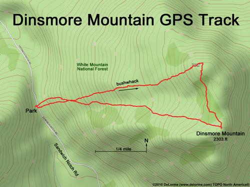 GPS track to Dinsmore Mountain in New Hampshire