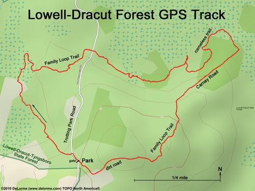 GPS track to Lowell-Dracut-Tyngsboro State Forest in eastern Massachusetts