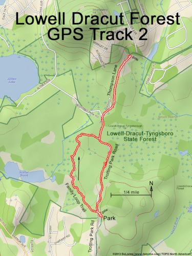 GPS track in August at Lowell-Dracut-Tyngsboro State Forest in eastern Massachusetts