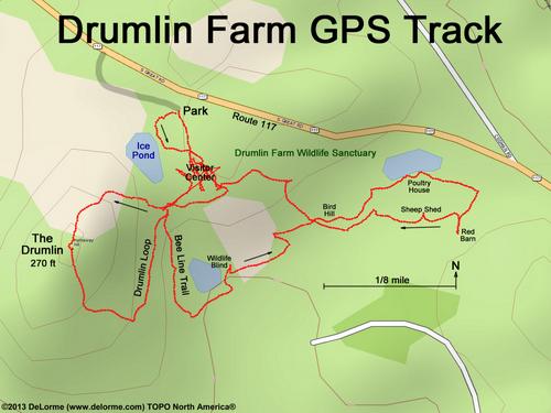 GPS track around Drumlin Farm Wildlife Sanctuary in eastern Massachusetts