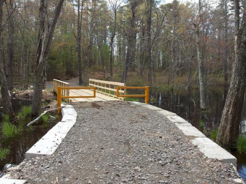 bridge in May on Dubes Pond Trail near Hooksett in southern New Hampshire
