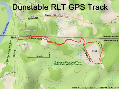 GPS track to Dunstable Rural Land Trust in northeastern Massachusetts
