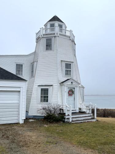 lighthouse-home in January at Duxbury Beach near Duxbury in eastern Massachusetts