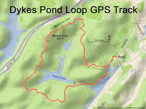 GPS track in February at Dykes Pond Loop in northeast MA