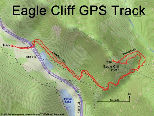 GPS track to Eagle Cliff at Franconia Notch in New Hampshire