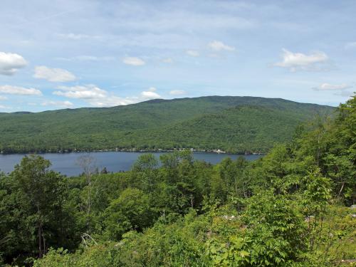view of Stinson Lake and Bear Mountain in June from Eagle Cliff in New Hampshire