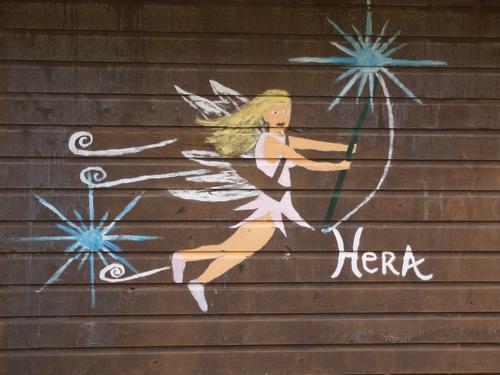 goddess painting on a camper cabin at Stony Brook Conservation Land in Westford, Massachusetts