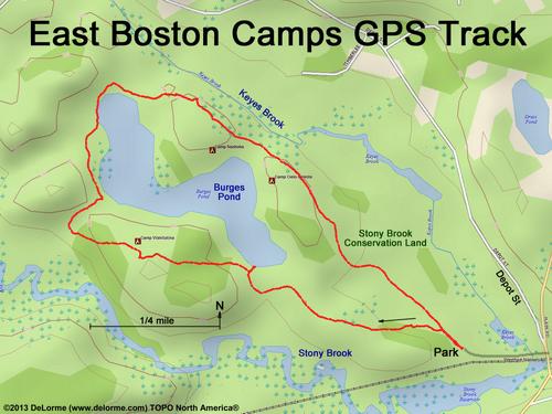 GPS track at Stony Brook Conservation Land in Westford, Massachusetts