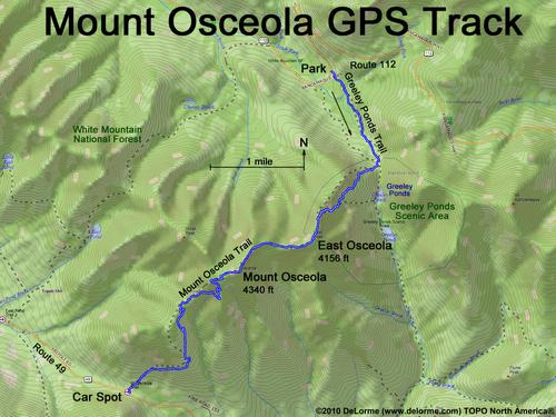GPS track over East Osceola and Mount Osceola in New Hampshire