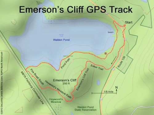 GPS track at Emerson's Cliff near Concord in eastern Massachusetts