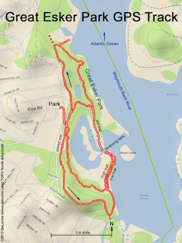 GPS track in January at Great Esker Park near Weymouth in eastern Massachusetts