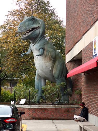 Tyrannosaurus Rex statue outside the Museum of Science near Charles River Esplanade in Massachusetts