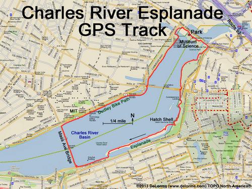 GPS track at Charles River Esplanade in eastern Massachusetts