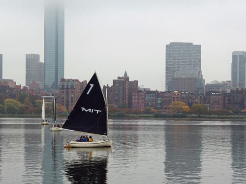 MIT sailboats in October at Charles River Esplanade in eastern Massachusetts