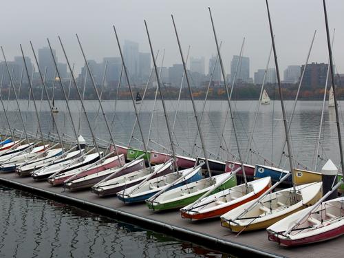 MIT sailboats at Charles River Esplanade in eastern Massachusetts