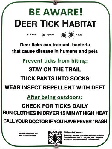 tick warning sign at Estabrook Woods near Concord, MA