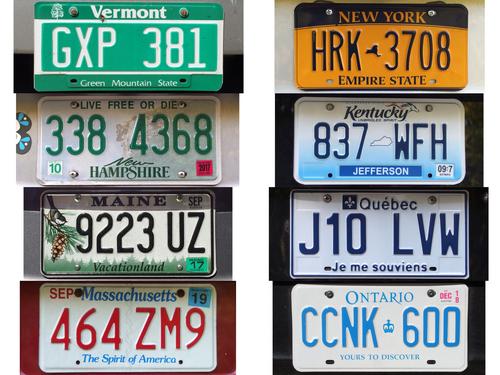 license plates in the parking lot for Mount Ethan Allen in northern Vermont