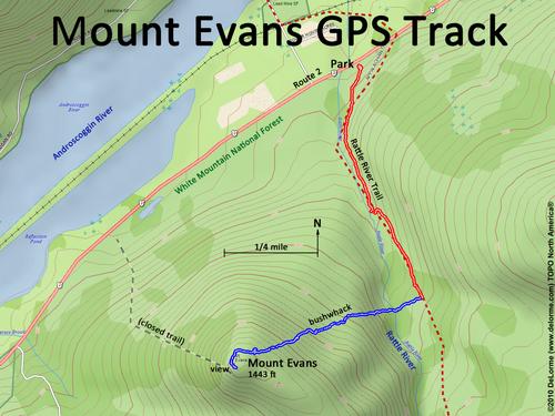 GPS track to Mount Evans near Evans Notch NH