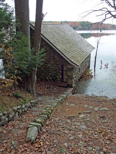 old stone boathouse at Fairhaven Hill Trails in eastern Massachusetts