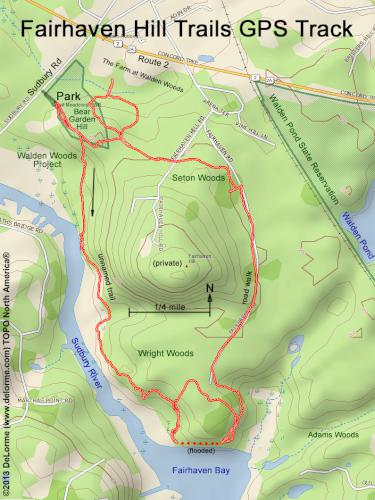 GPS track at Fairhaven Hill Trails in eastern Massachusetts
