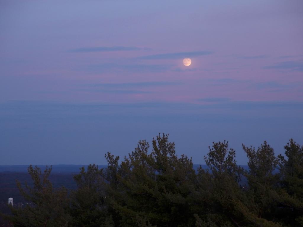 moonrise in November as seen from the firetower atop Federal Hill in southern New Hampshire