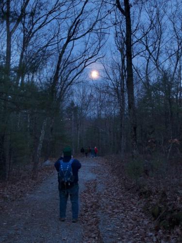 Ian takes a photo of the moon on our hike down Federal Hill in southern New Hampshire