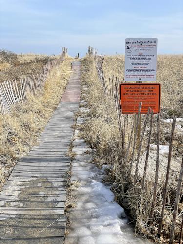 access path in February at Ferry Beach in New Hampshire